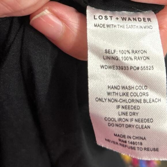 Lost+Wander Black Floral Ruffle Asymmetrical Hi Low Tie Back Midi Dress S New - Picture 12 of 12